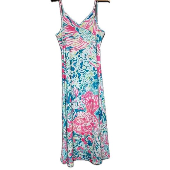 Floral Sleeveless Size Medium Floral Maxi Dress - Pink and Blue Stretchy - Picture 7 of 8